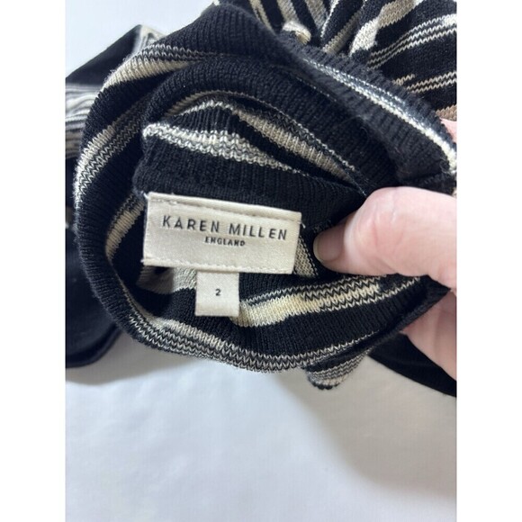 Karen Millen Sweater Cape Black Cream Tan Grey Space Dye Stripe 2 Poncho - Picture 4 of 11